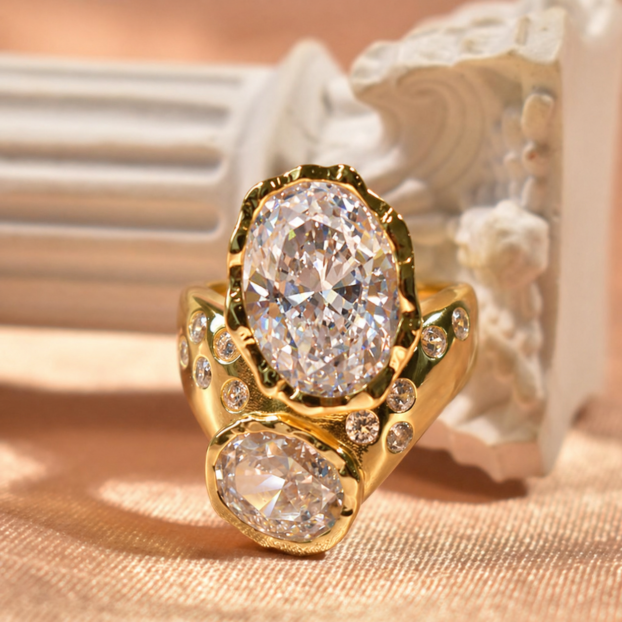 Stunning 6.0ct Two-Stone Oval Cut Wide Statement Engagement Ring In Sterling Silver