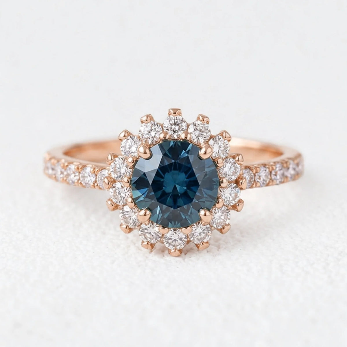 Stella’s Twilight | Blue Sapphire Halo Engagement Ring