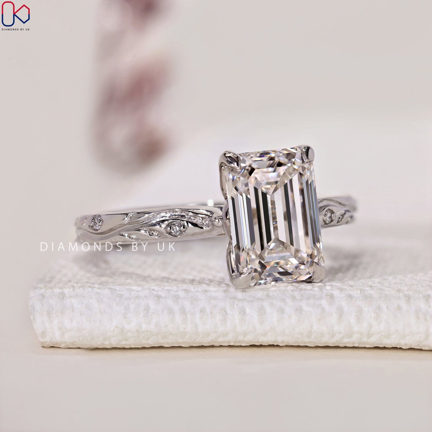 Vintage Inspired Emerald Diamond Ring in Art Deco