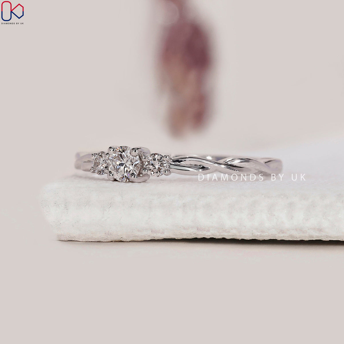 3 Stone Round Diamond Ring With Twist Shank