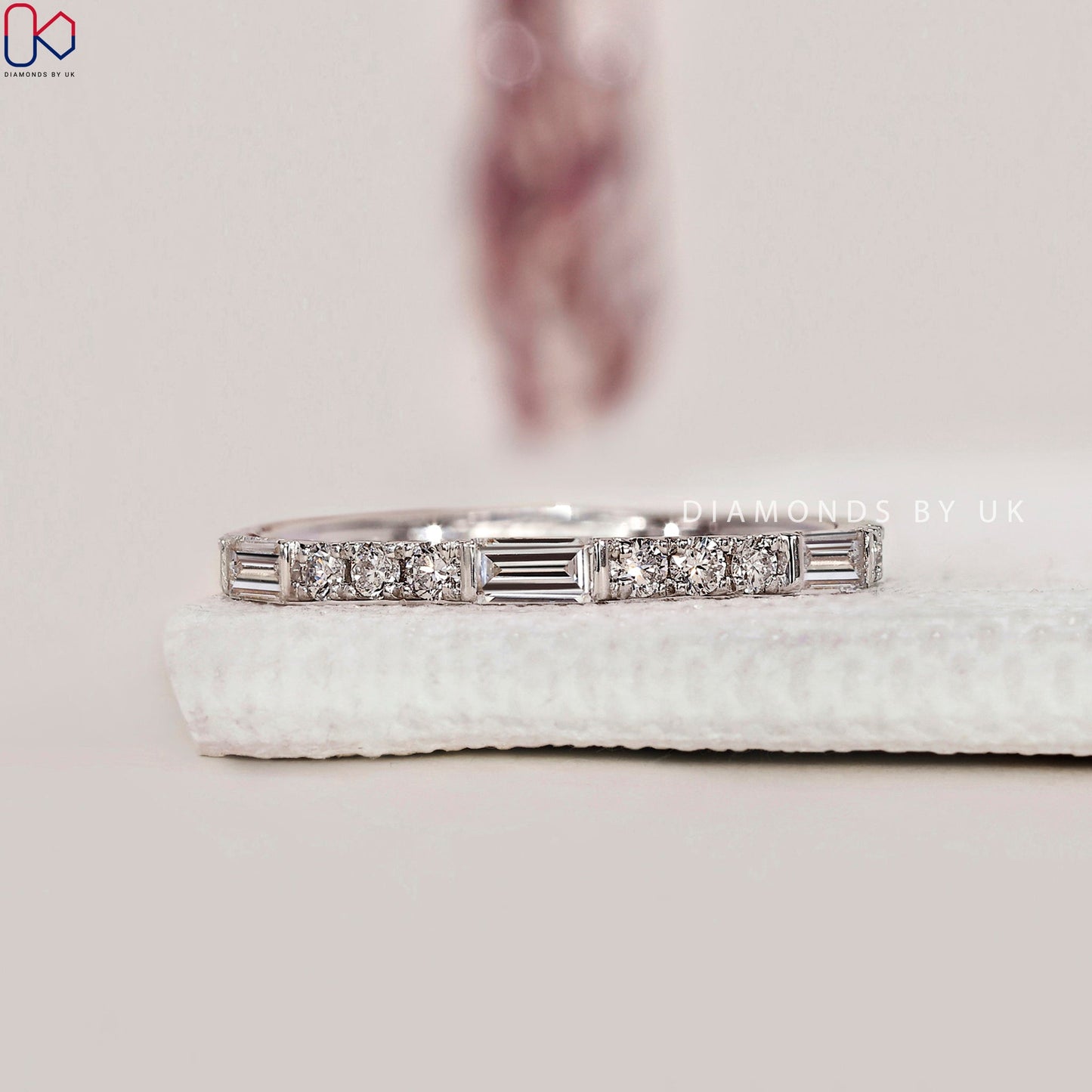 Half Eternity Baguette And Round Wedding Band