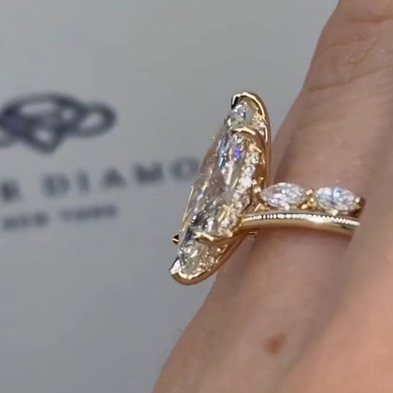 Stunning Marquise Cut Sterling Silver Engagement Ring In Bridge Accent