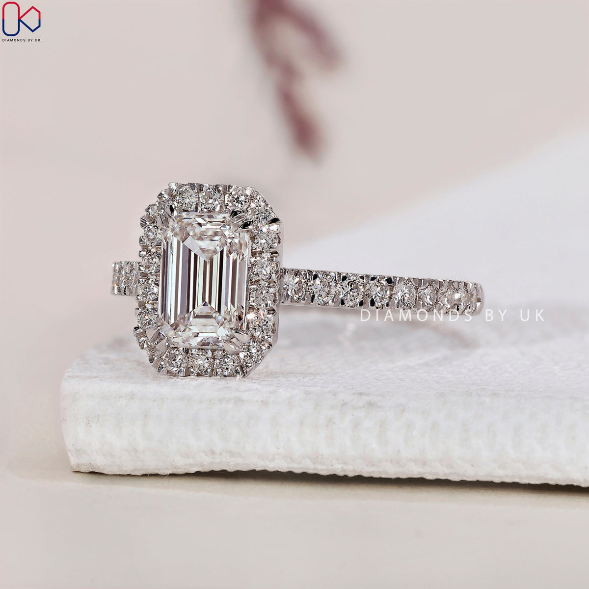 Emerald Cut Diamond Ring With Pave Band
