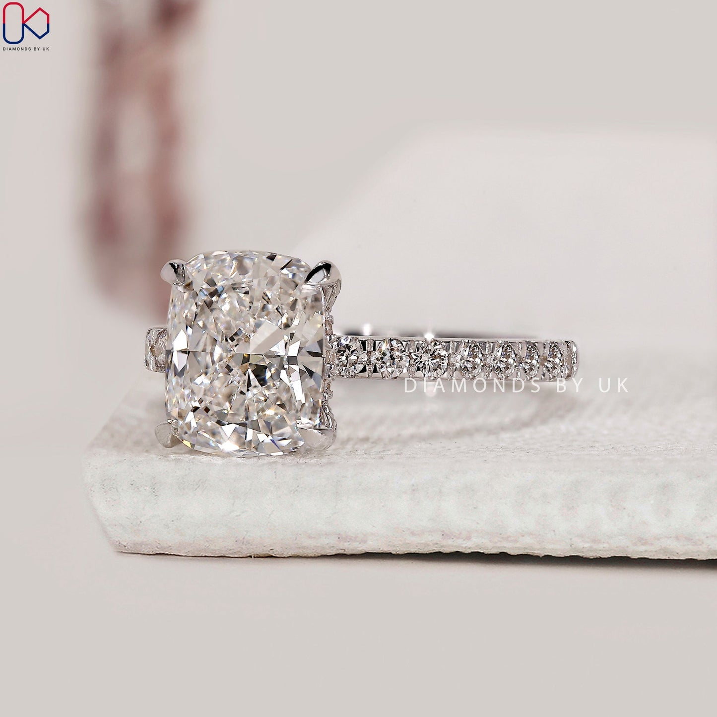 Cushion Cut Engagement Ring With Hidden Halo Style