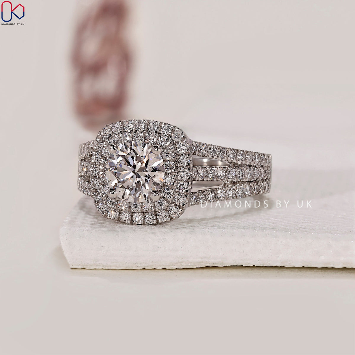 Double Halo Engagement Ring In Round Cut Diamond