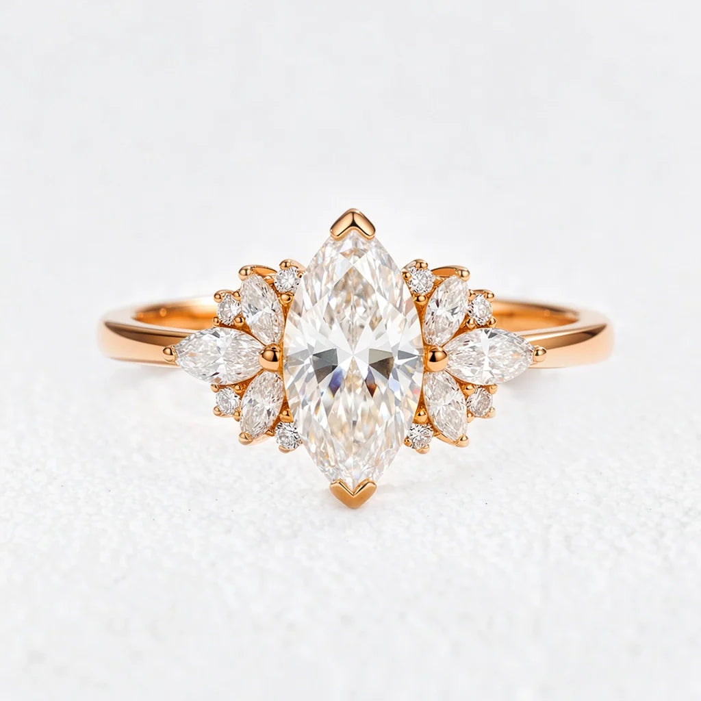 Aurora’s Wings | Marquise Diamond Cluster Engagement Ring