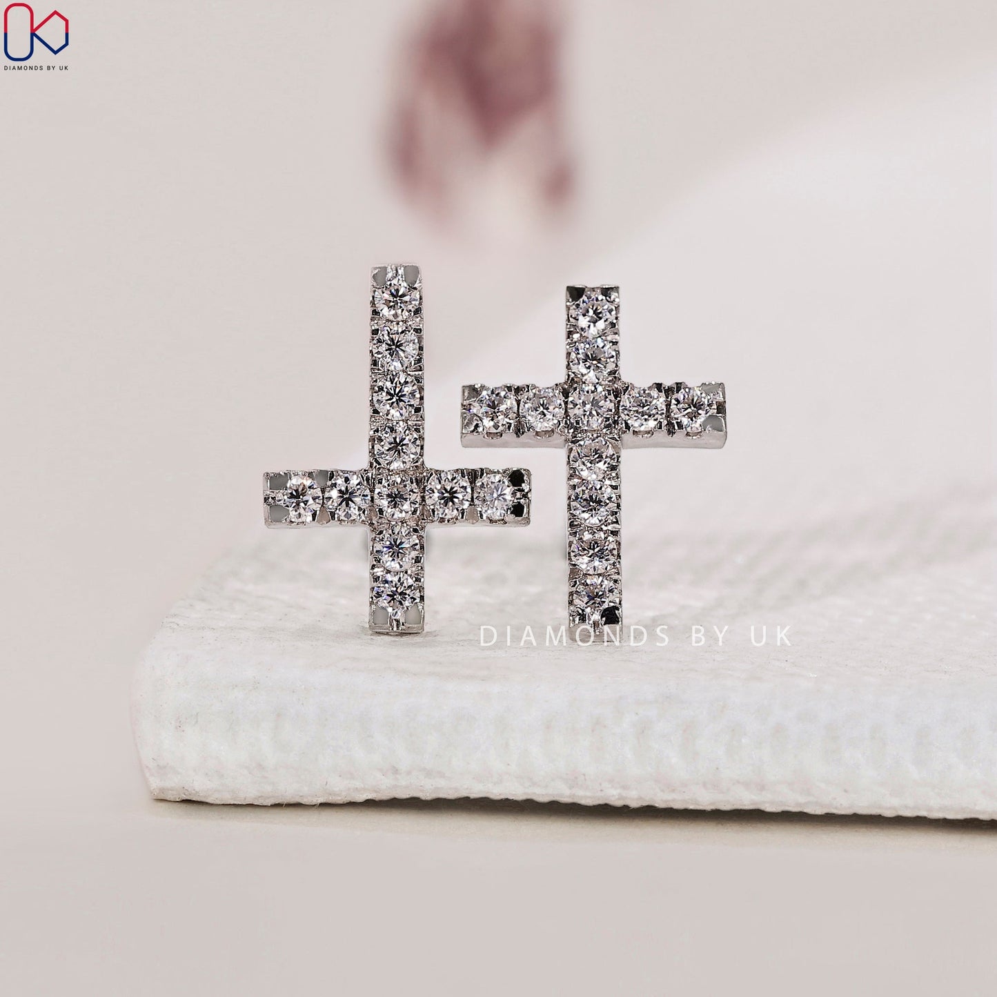 Diamond Cross Earrings - Round Cut
