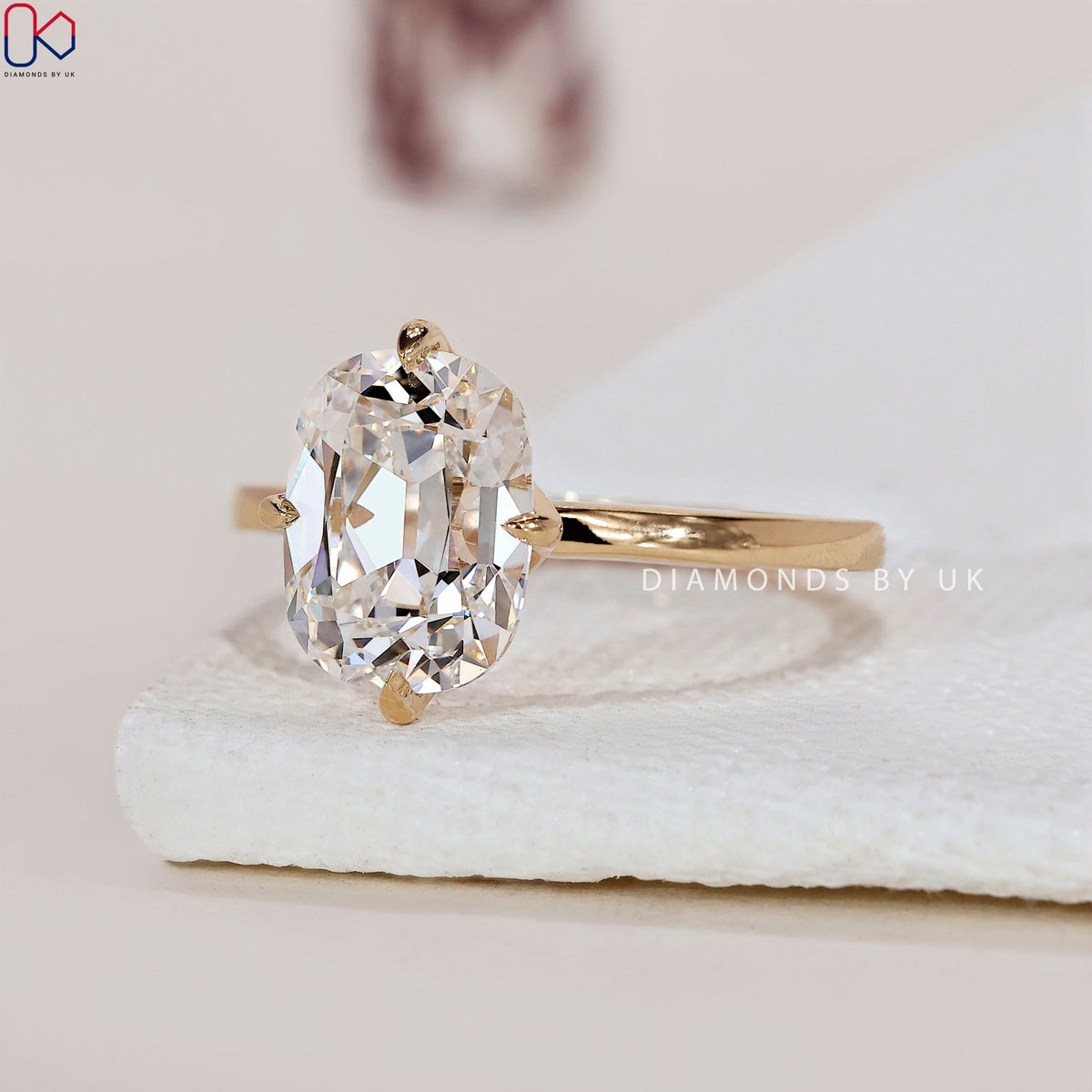 Old Mine Cut Elongated Cushion Cut Diamond Ring