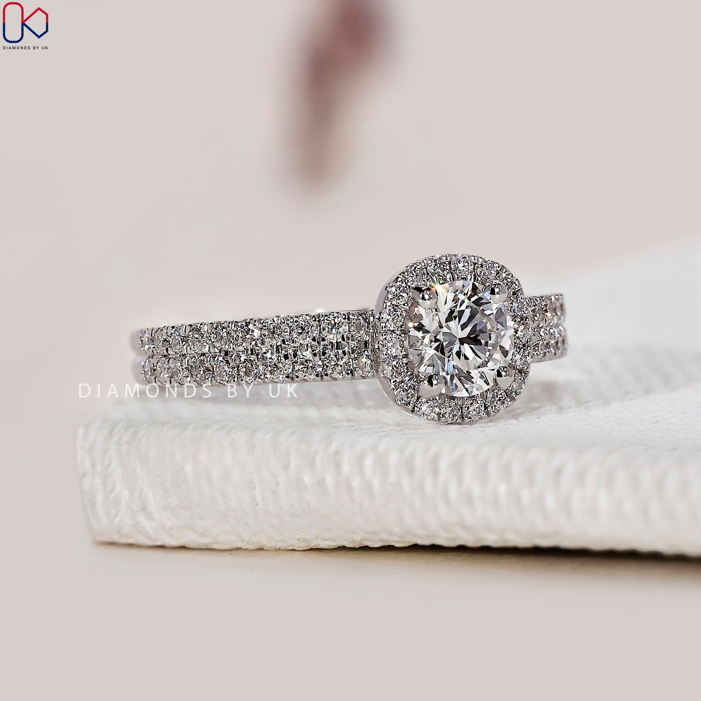 Round Diamond Double Row Pave Engagement Ring