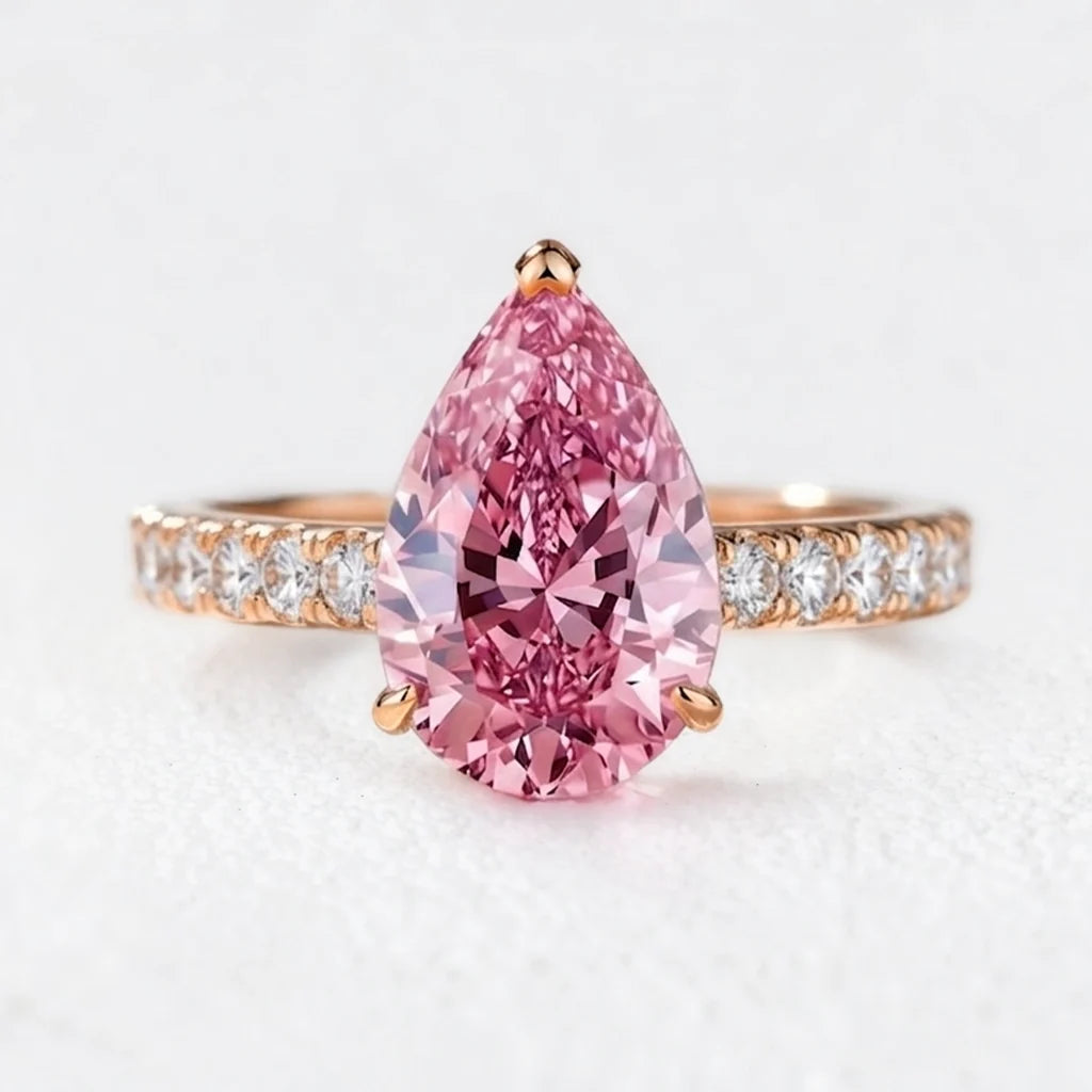 Selene's Blush | 3CT Pear Pink Sapphire Solitaire Pavé Ring