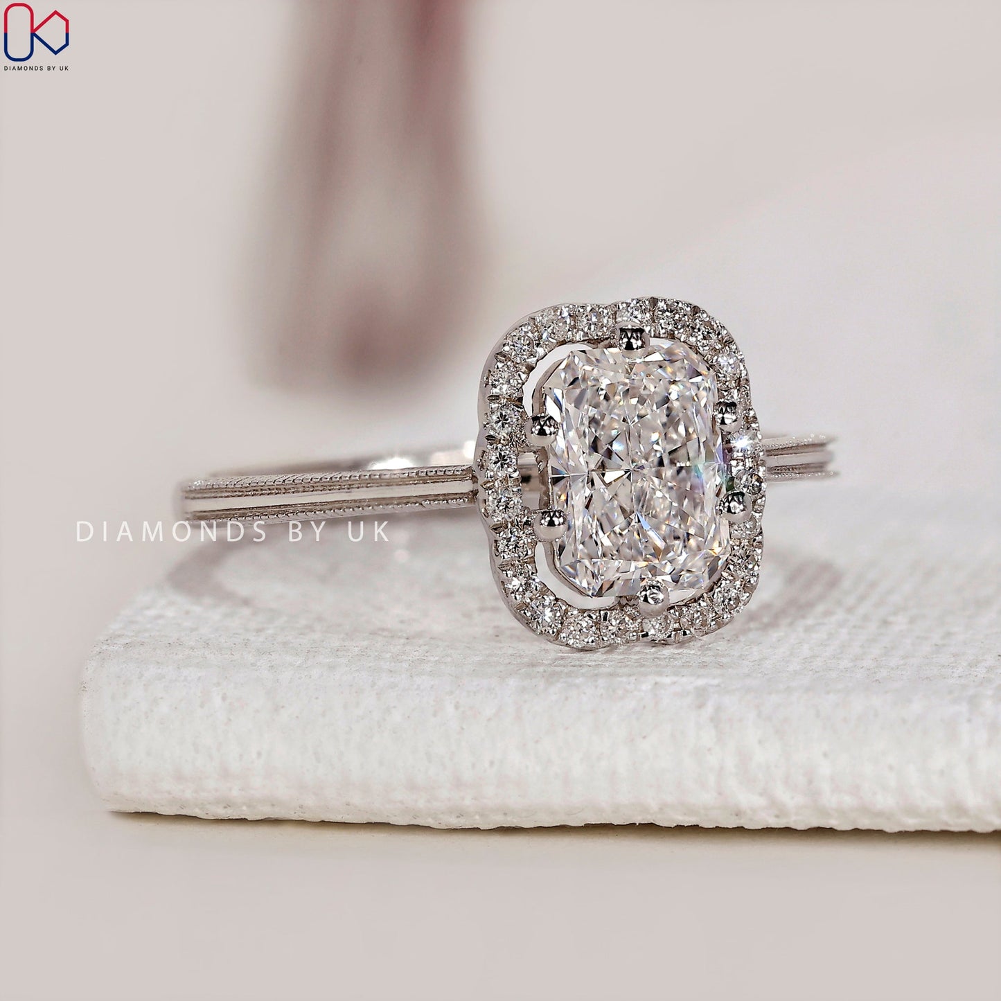 Radiant Cut Diamond Ring With Milgrain Setting