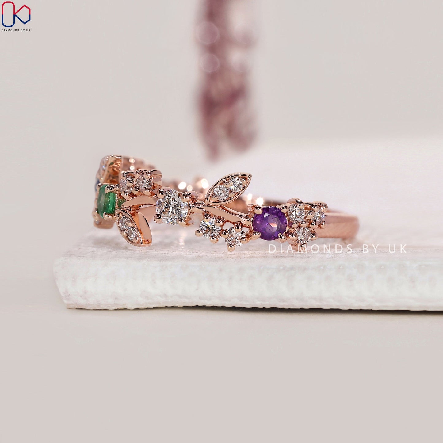 Birthstone Wedding Band – Nature-Inspired Elegance