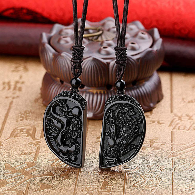 Dragon and Phoenix Obsidian Balancing Necklace