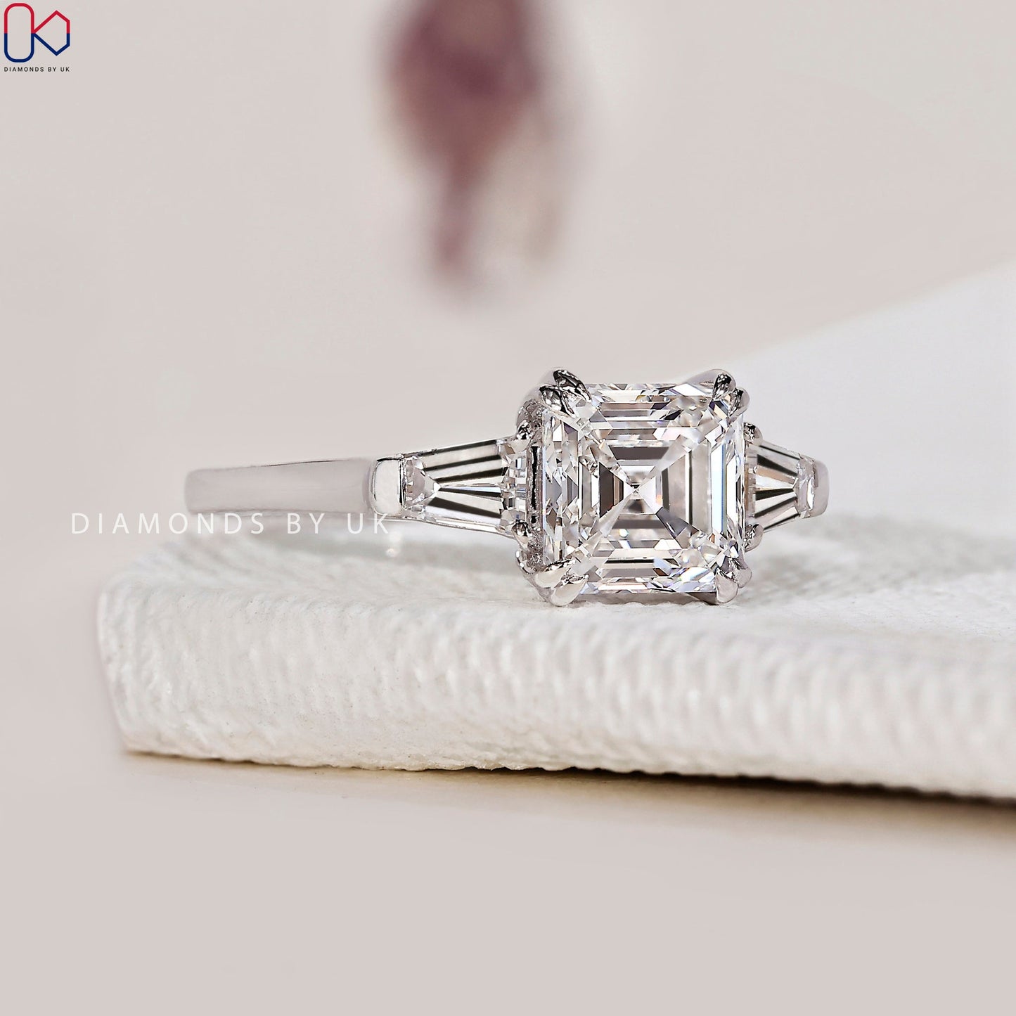 Asscher Cut Diamond Ring In White Gold
