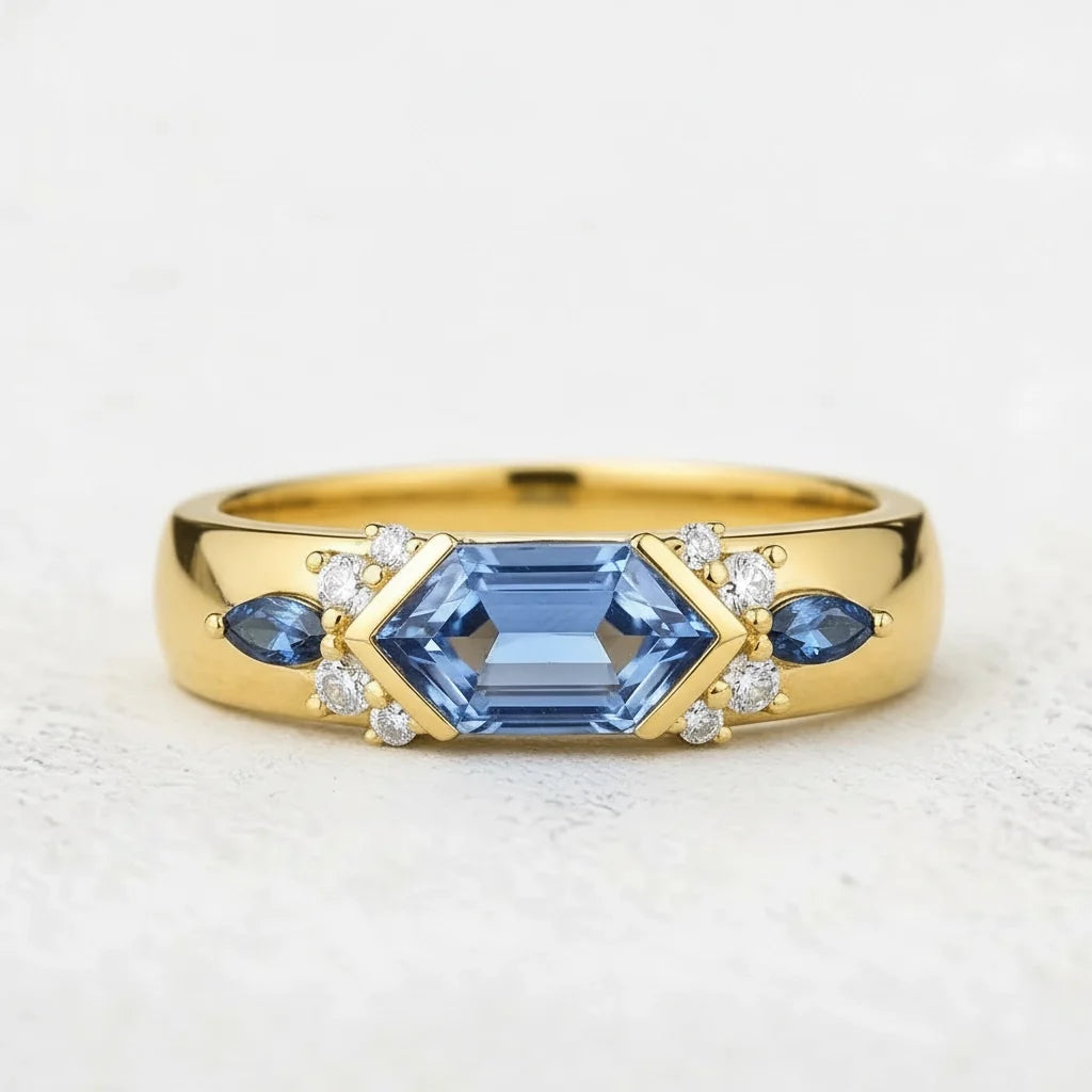 Cobalt Hexagon | Long Hexagon Sapphire Cluster Men's Band