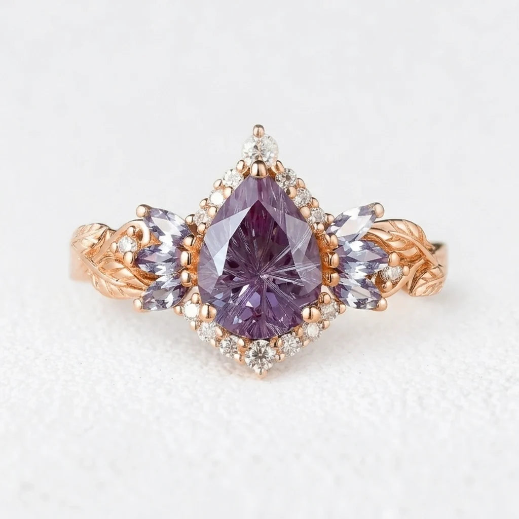 Lyra's Mirage | Vintage Sparkle Cut Alexandrite Halo Engagement Ring