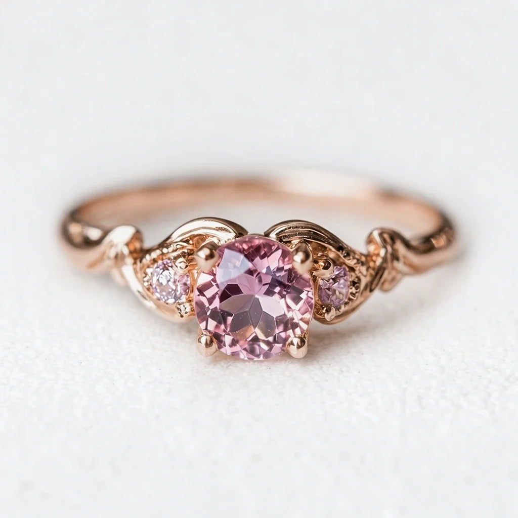 Rosalind’s Enclave | Round Pink Sapphire Foliage Engagement Ring