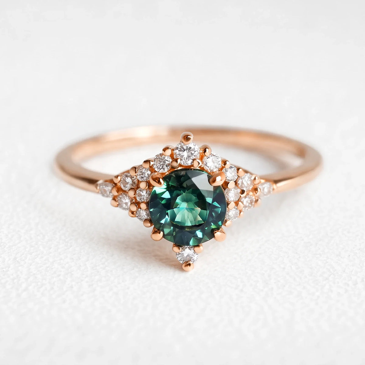 Rosalind‘s Aureole | Round Green Tourmaline Halo Engagement Ring