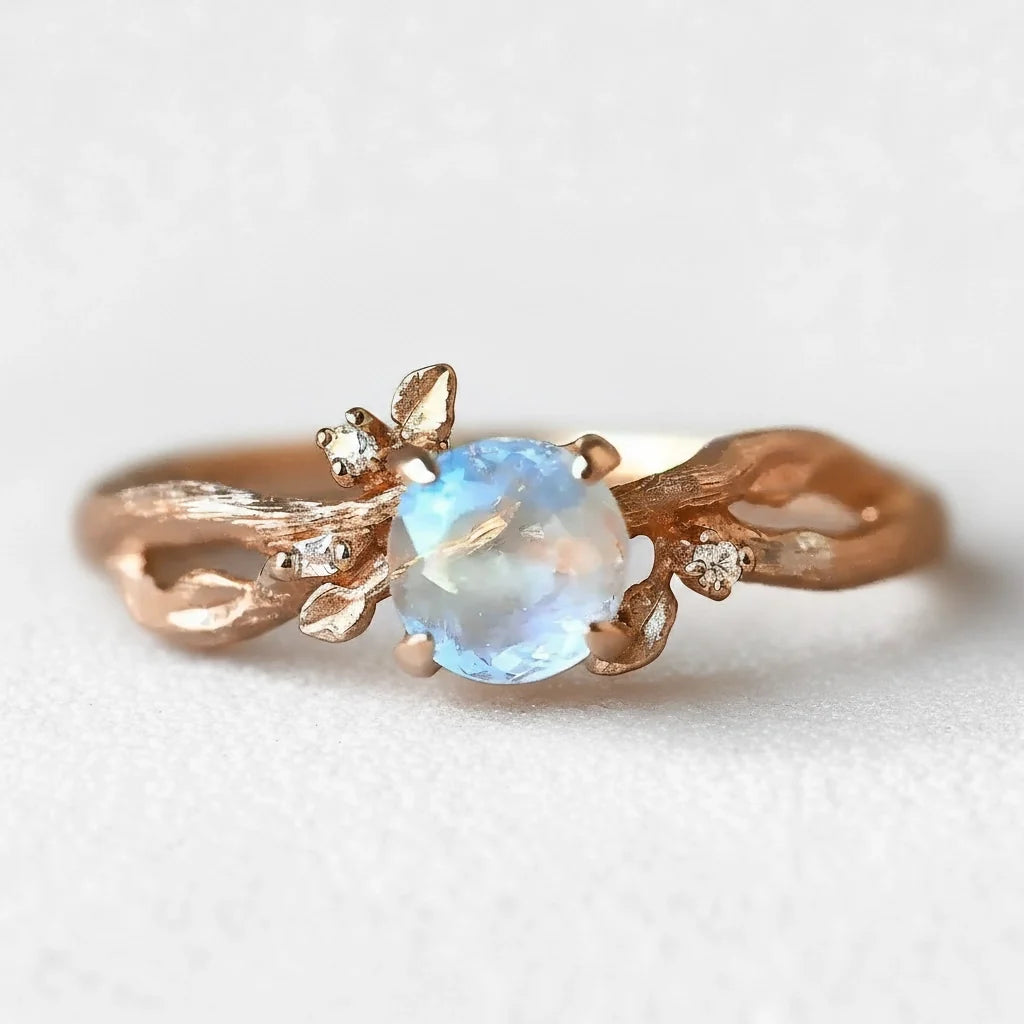 Luna’s Twig | Round Moonstone & Organic Vine Ring
