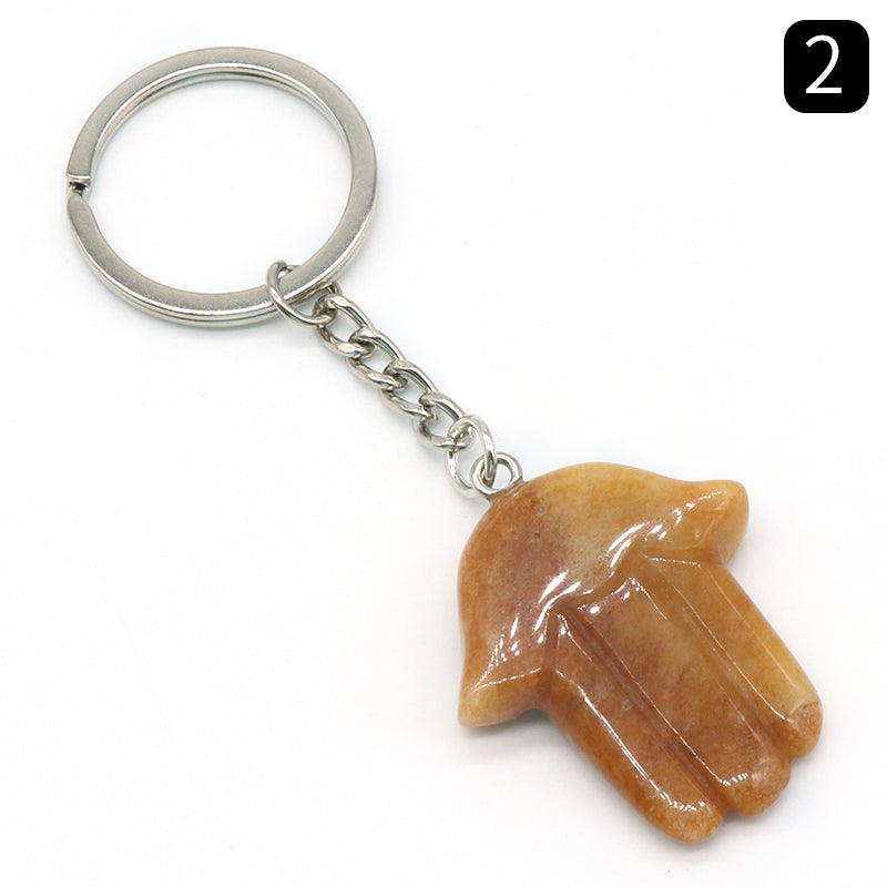 Natural Stone Crystal Keyring - Hamsa Hand -  Spiritual Gift Protection  - New!