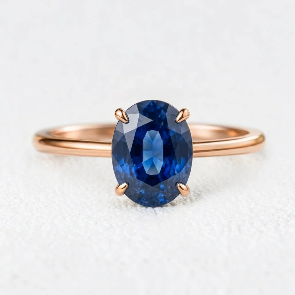 Elara‘s Glacier | 2CT Oval Blue Sapphire Solitaire Engagement Ring
