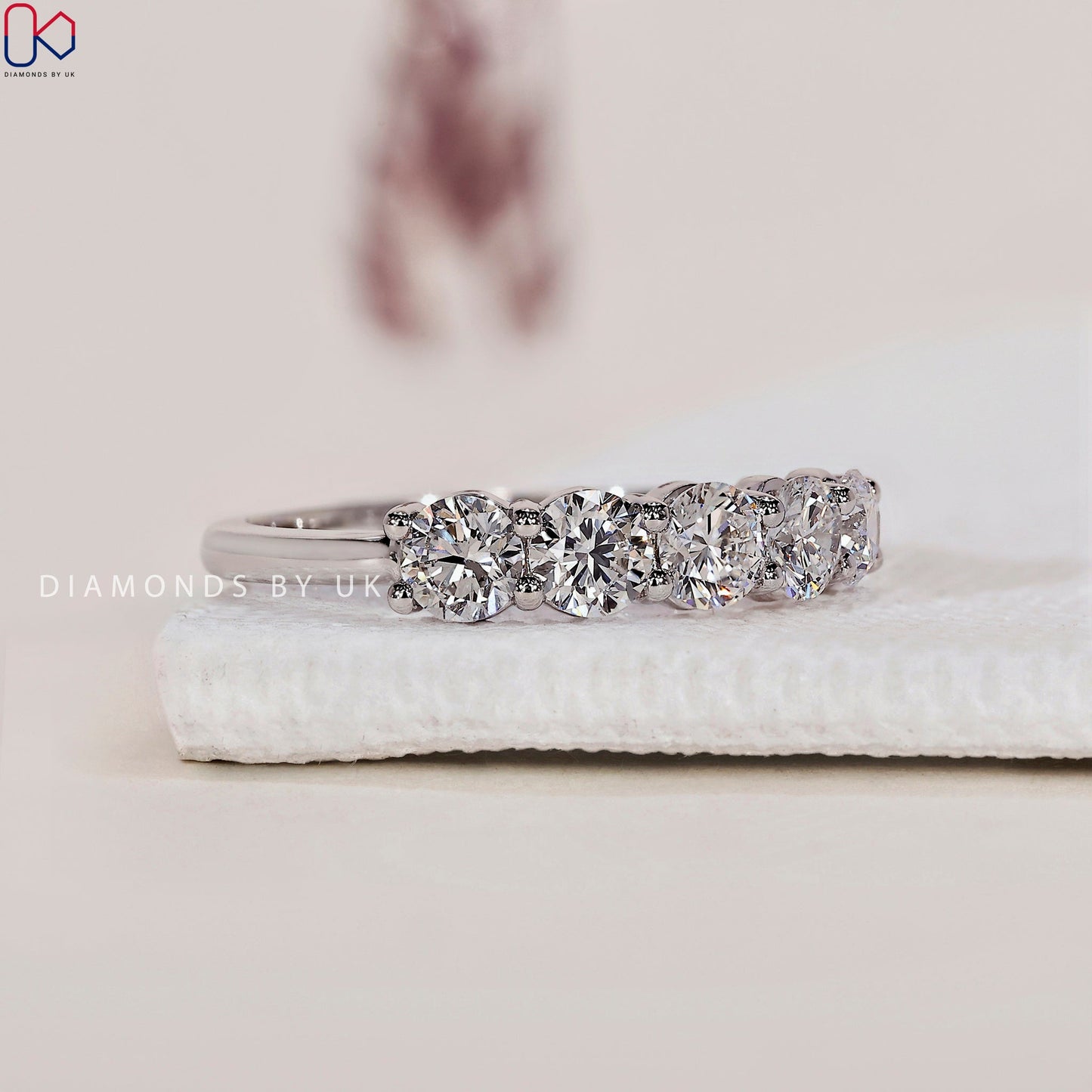 5 Stone Diamond Wedding Band – White Gold