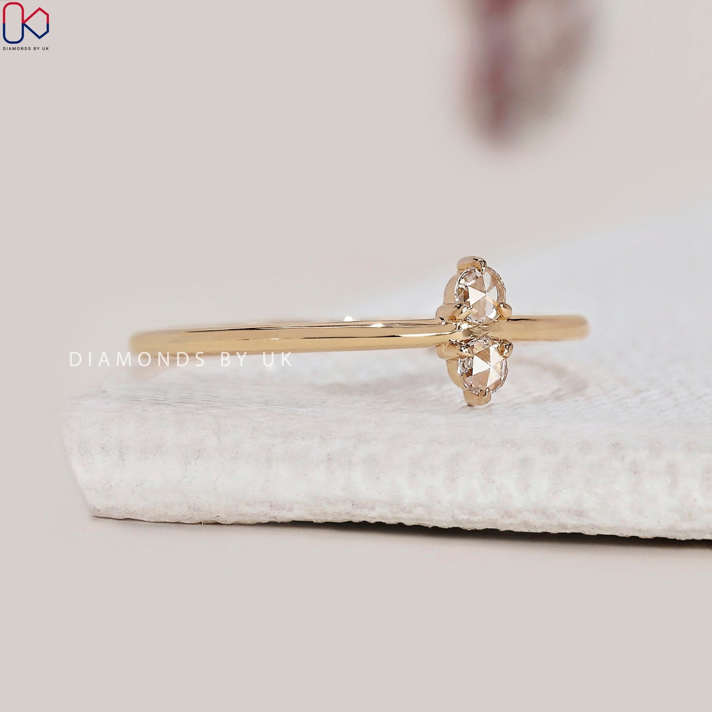 Round Rose Cut Two Stone Engagement Ring