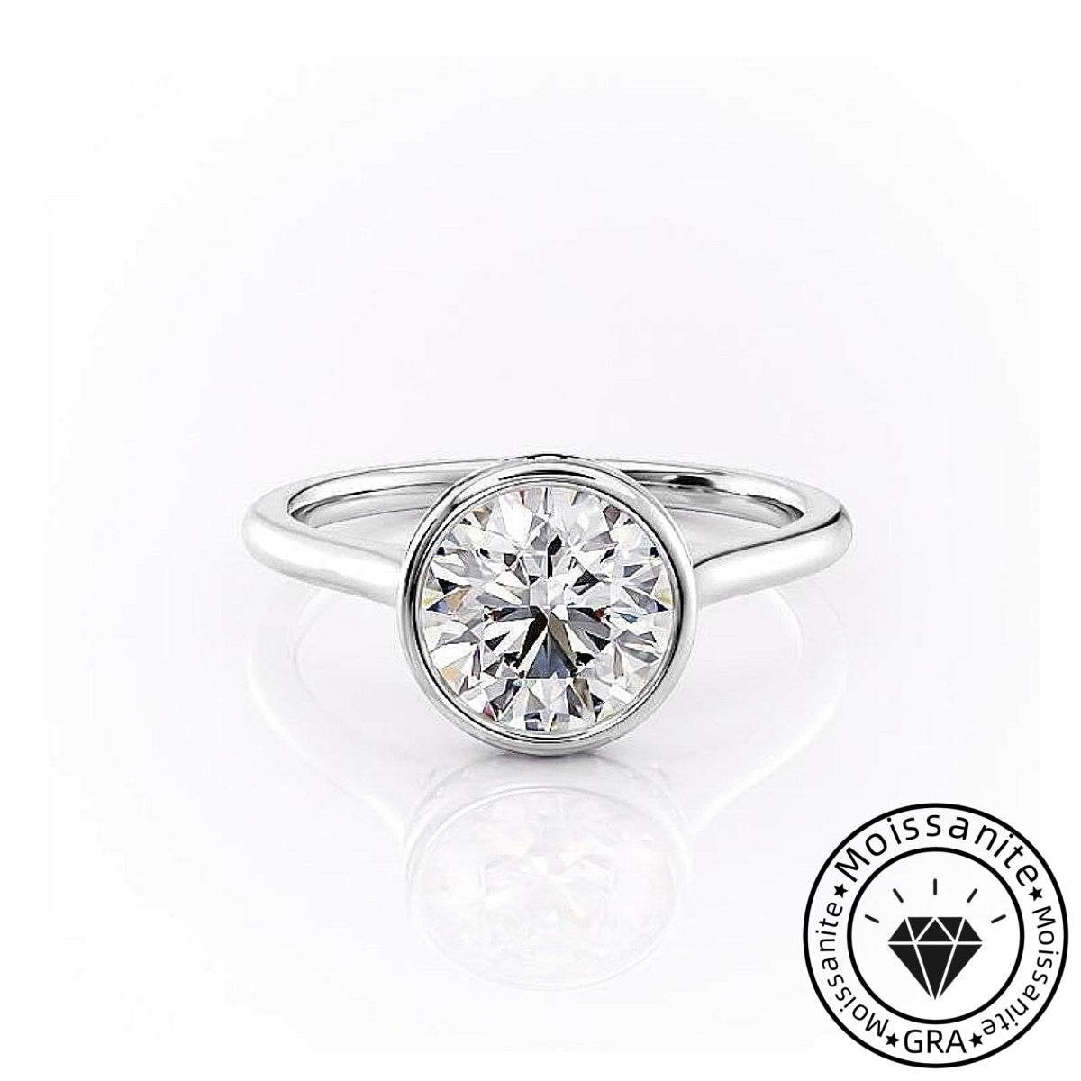 Encased Solarii Moissanite 2.0ct Round Cut 925 Sterling Silver Solitaire Engagement Ring