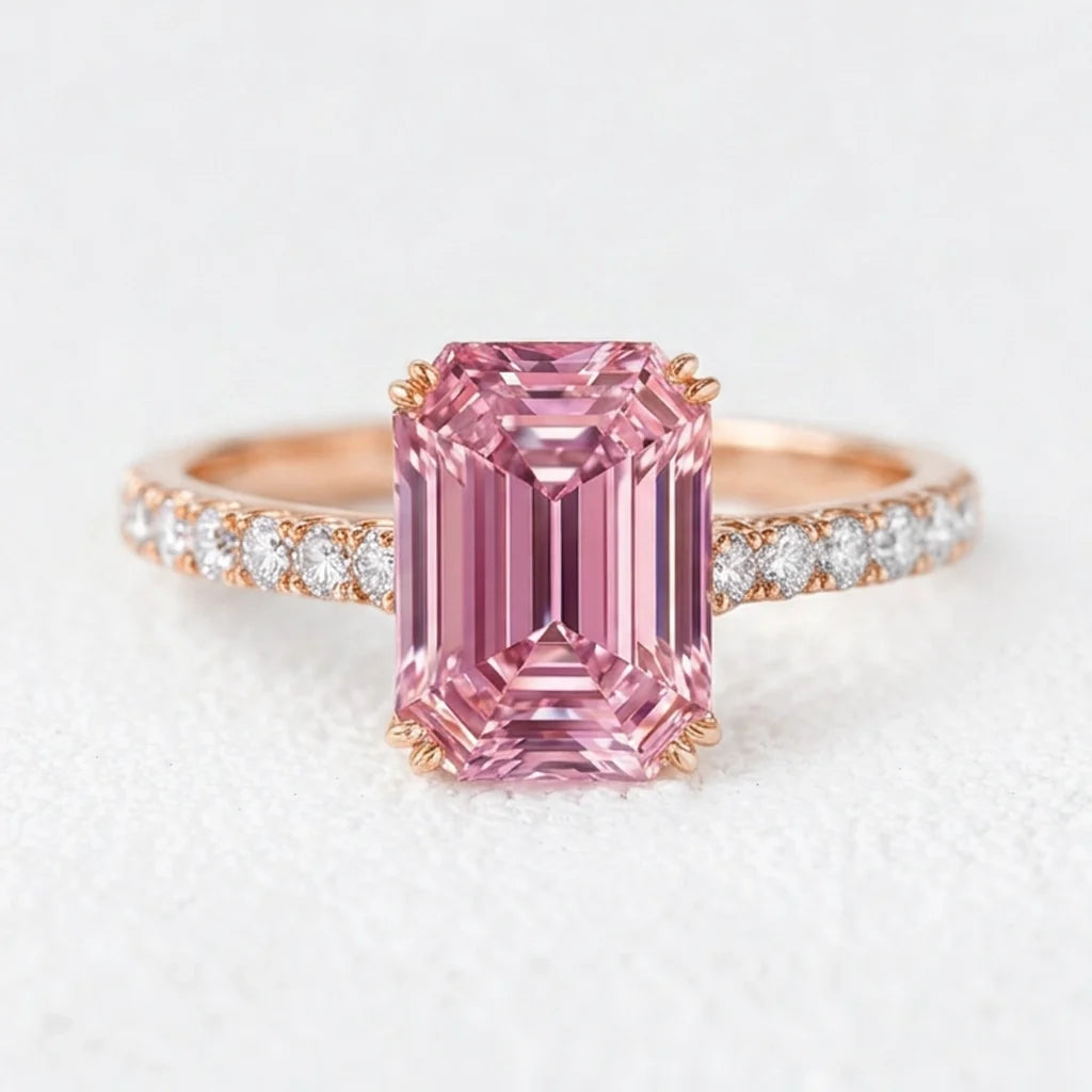 Celia‘s Grace | 2CT Emerald Cut Pink Sapphire Engagement Ring