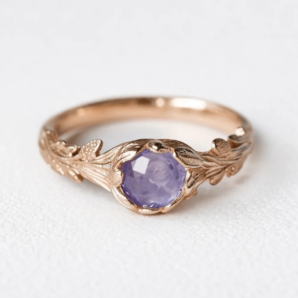 Daphne’s Branch | Round Tanzanite Engagement Ring with Sculptural Vine Band