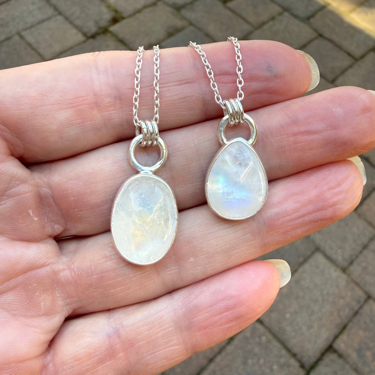 Rainbow Moonstone Teardrop Pendant Necklace | June Birthstone Handmade Jewelry
