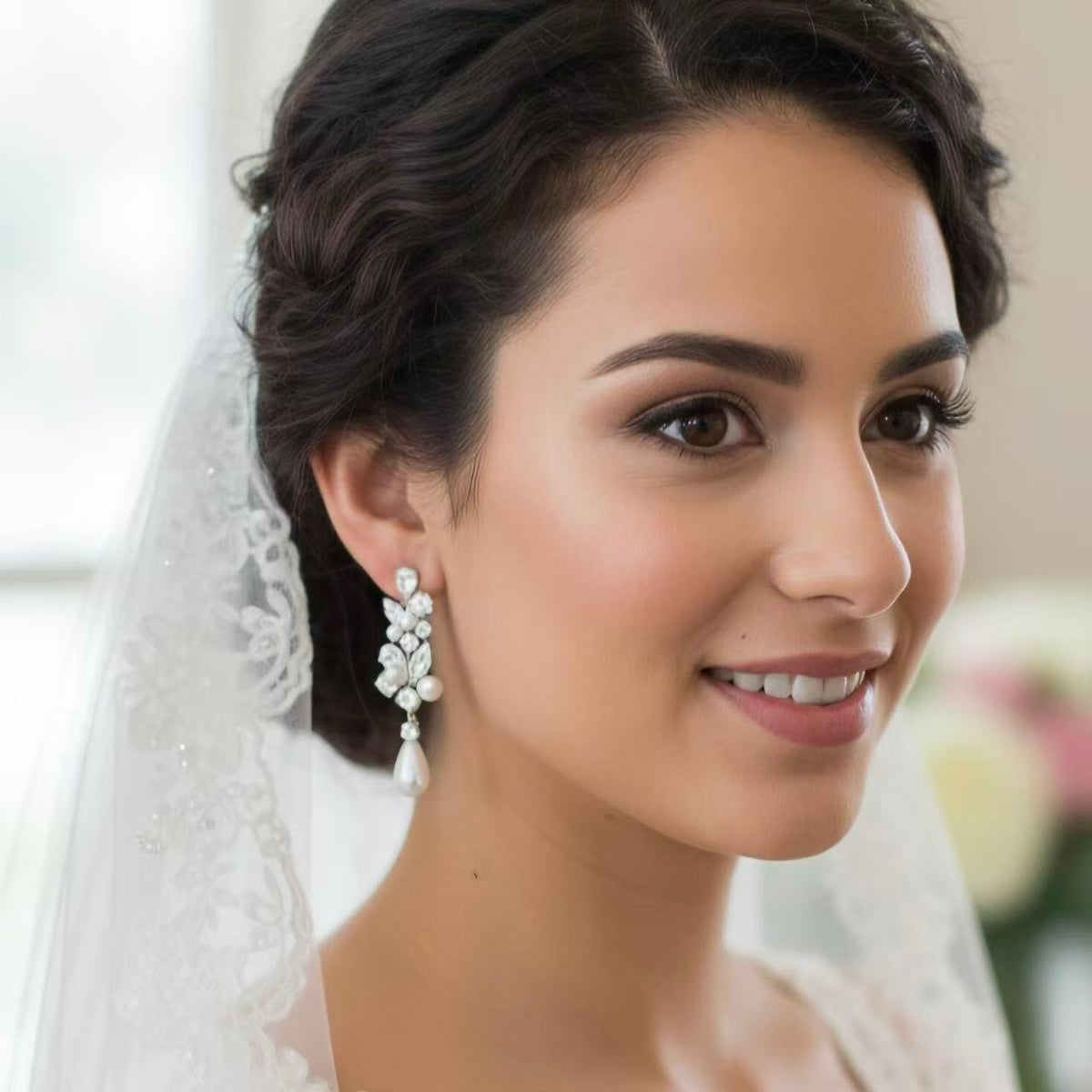 Moissanite & Natural Pearl Teardrop Dangle Bridal Wedding Earrings-Nivea