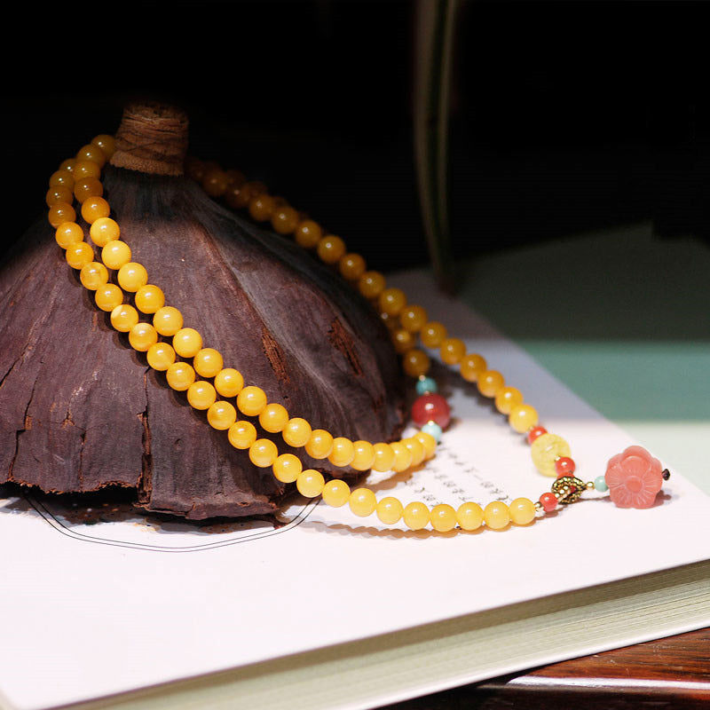 Fortune Jewel Amber Healing Balance Necklace Flower Charm Bracelet