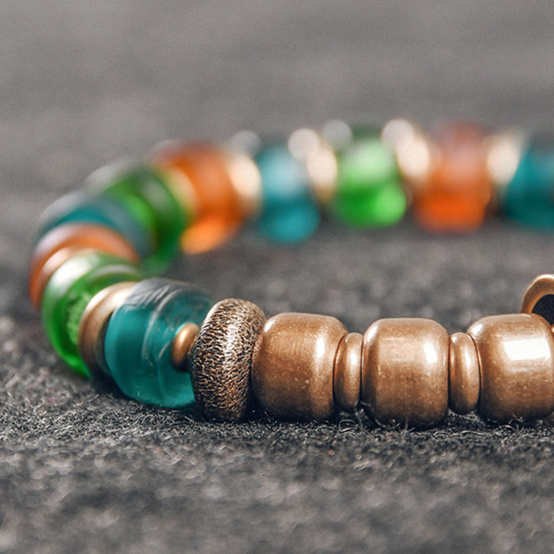 Fortune Jewel Tibetan Colorful Glass Beads Copper Wealth Bracelet