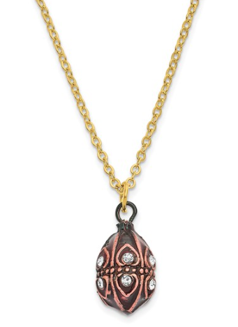 Luxury Giftware Bejeweled Gold-tone Enameled "Fantasy Red" Musical Egg Trinket Box