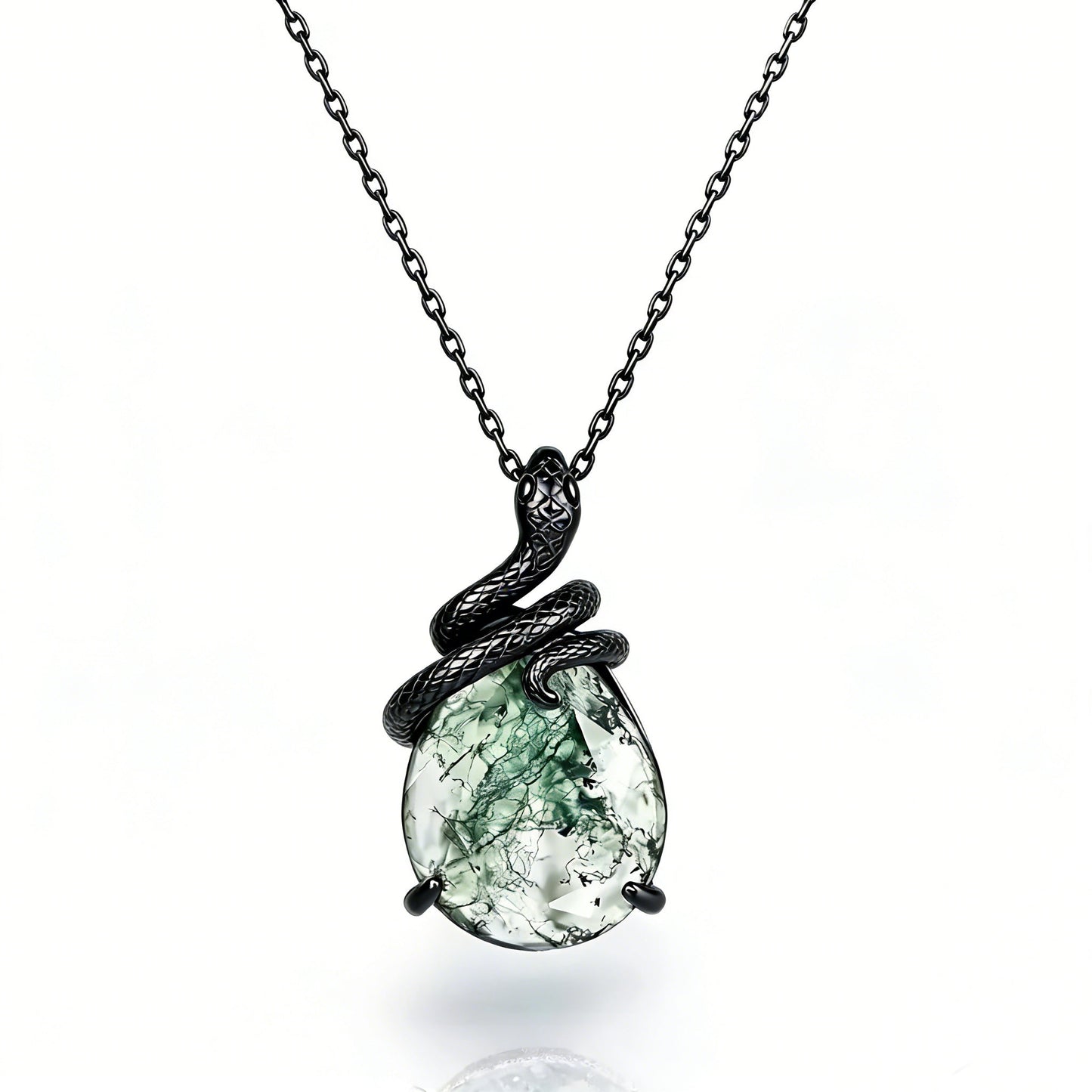 Kite Cut Lab Emerald Mystical Serpent Carved Nature Inspired Necklace - Cloak