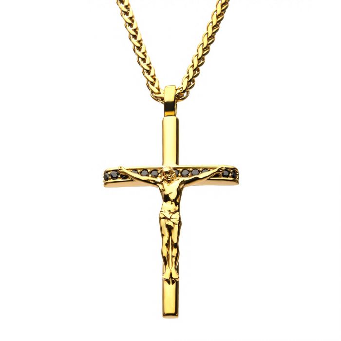 Men's Stainless Steel Gold Plated Crucifix Necklace