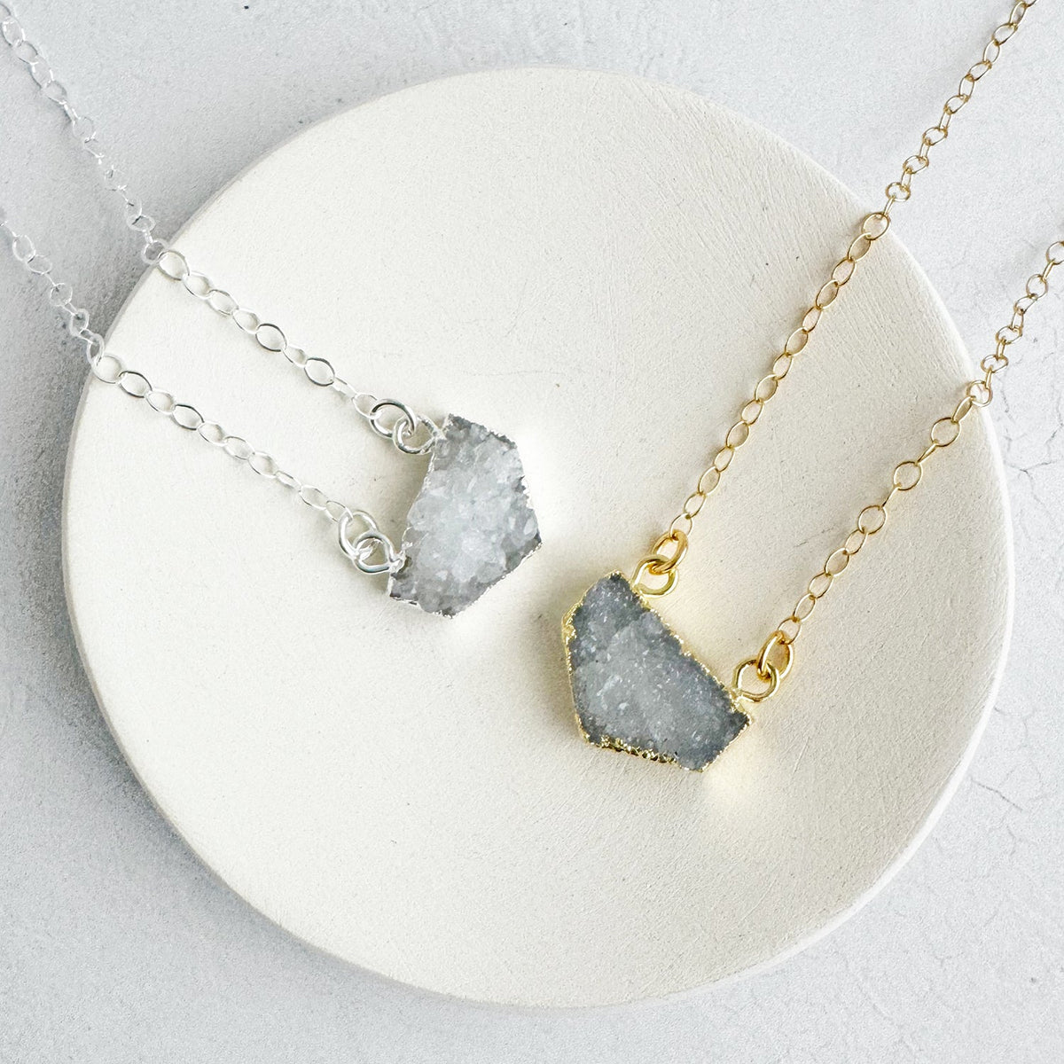 Small White Druzy Chevron Necklace