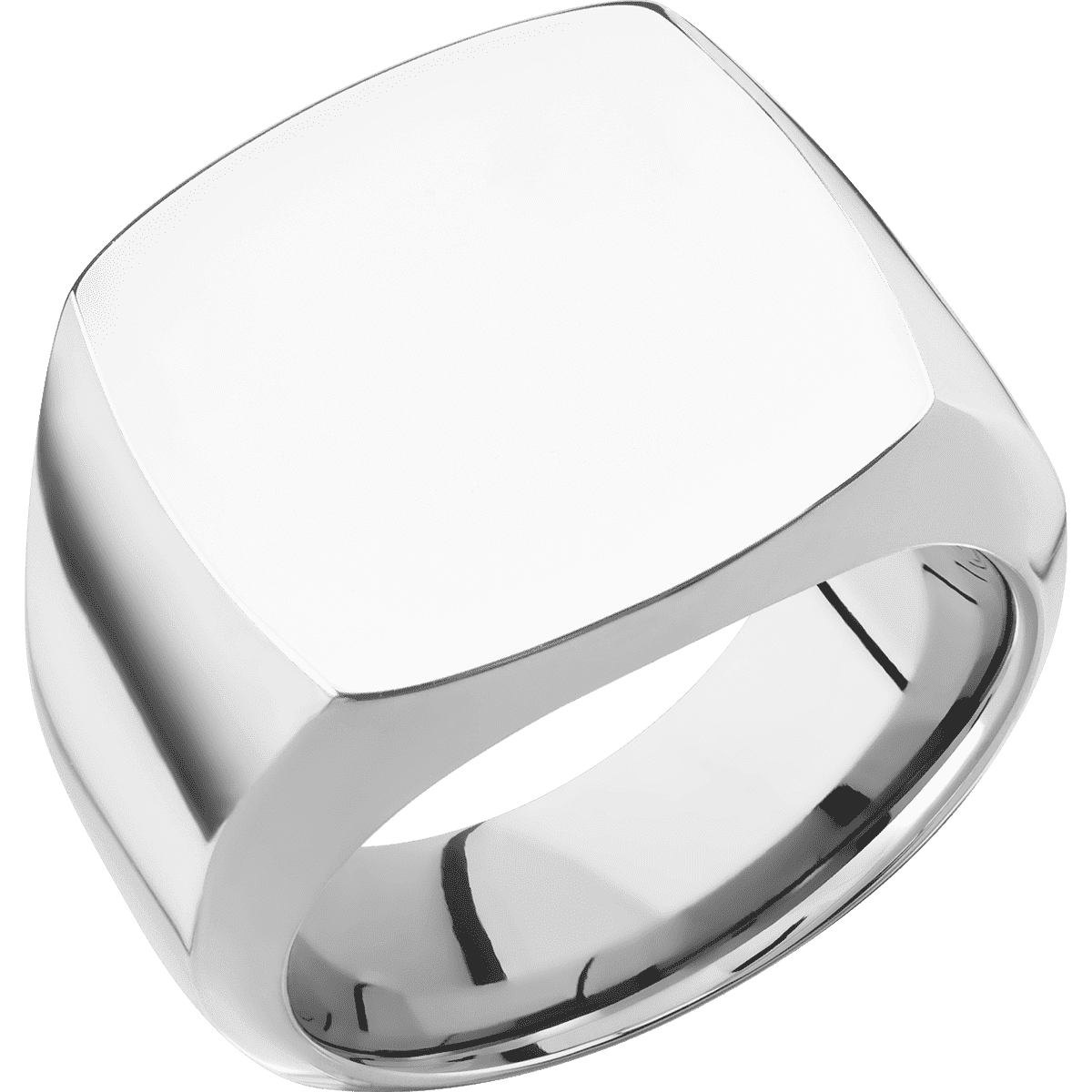 Large Cushion signet ring (18x18mm) in Platinum, with a Wide style band.