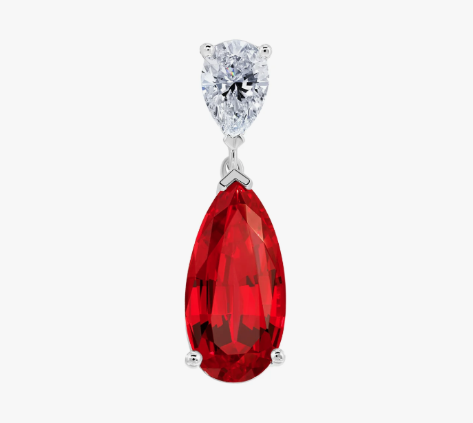 14KW Pear-Shape Lab-Grown Ruby and Diamond Pendant