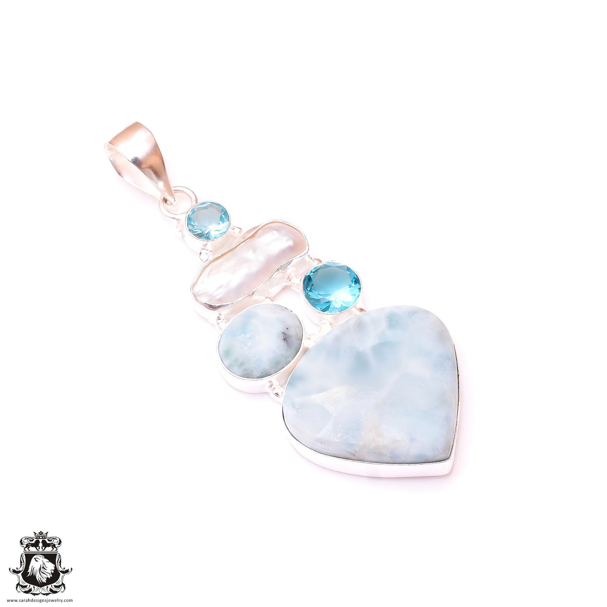 Larimar Aquamarine Pearl Pendant 3MM Italian Chain P9803