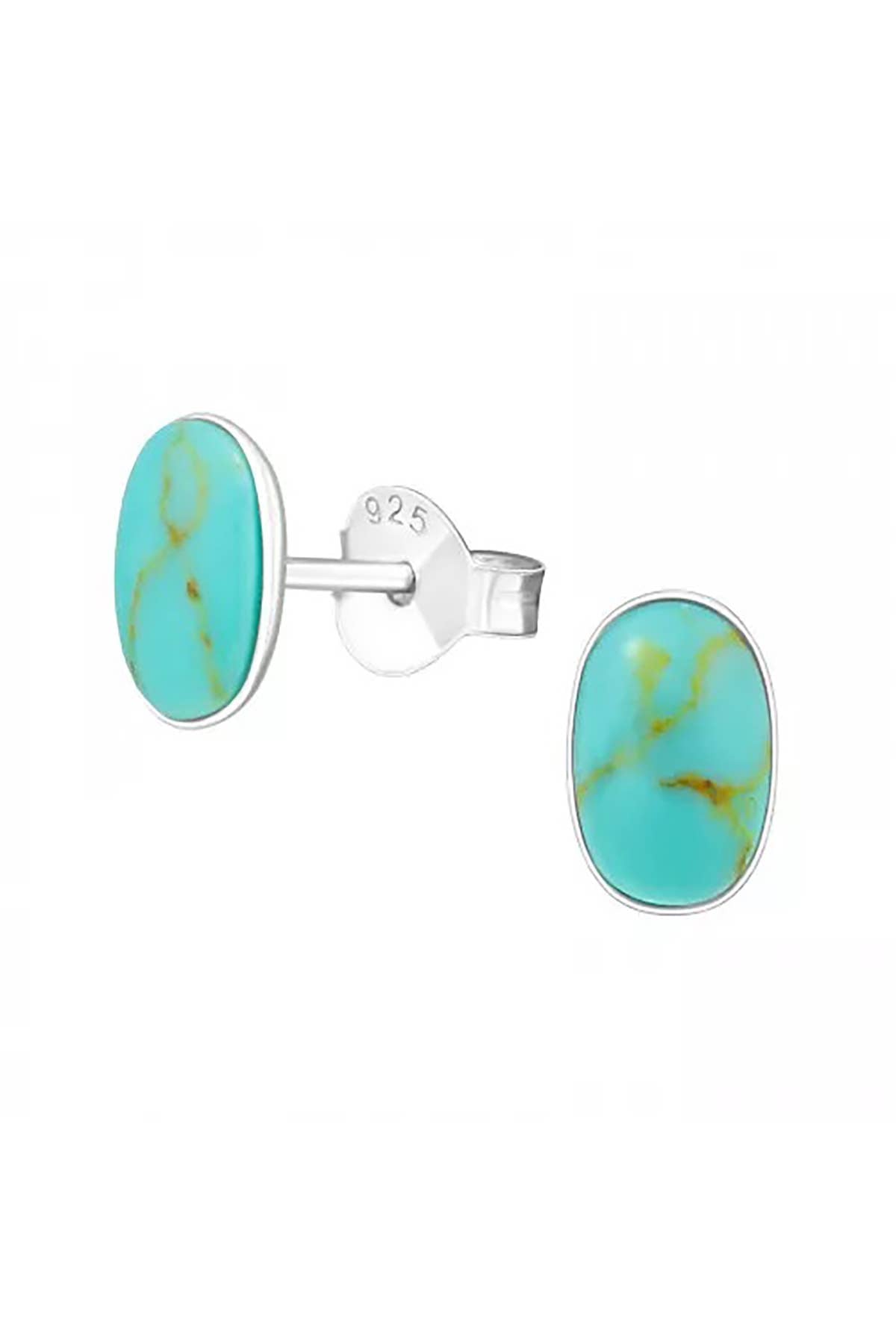 Sterling Silver Oval Ear Studs With Imitation Stone - SS