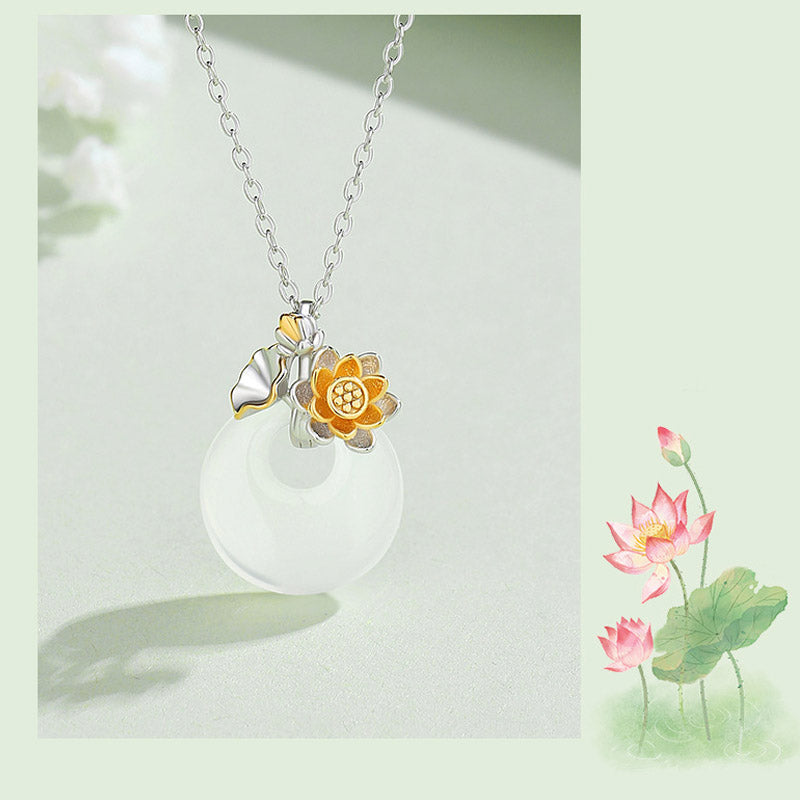 Fortune Jewel 925 Sterling Silver Round Chalcedony Twelve Months Flower Harmony Necklace Pendant