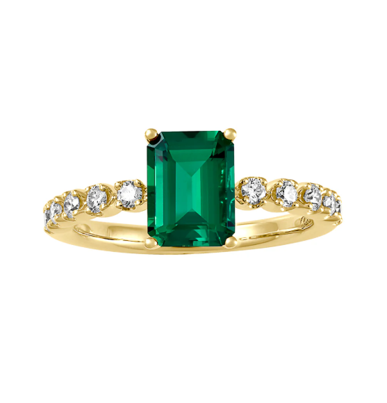 14KY Lab-Grown Emerald and Lab-Grown Diamond Ring (Size 7)