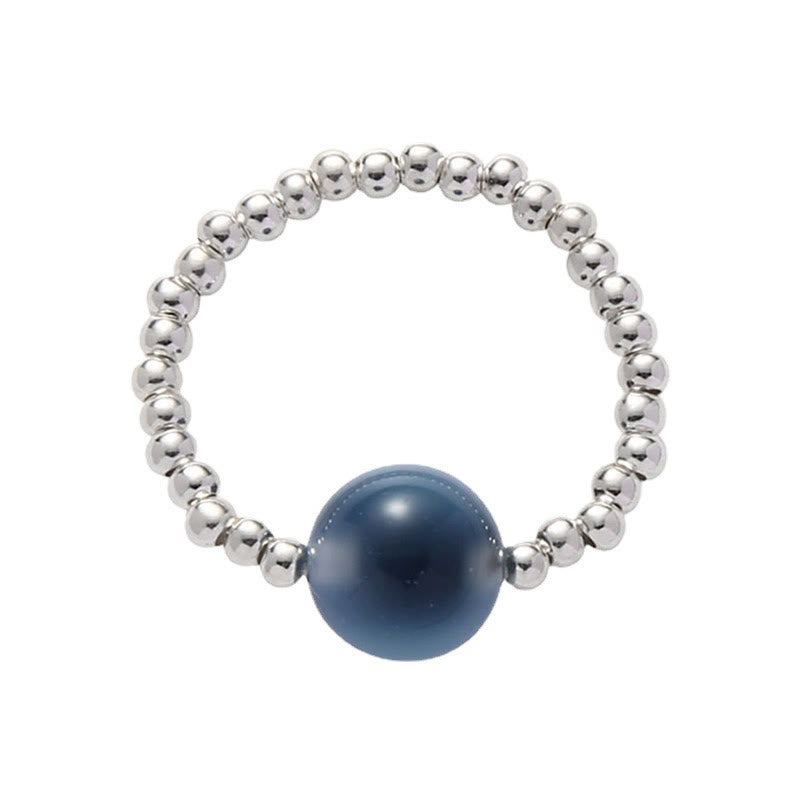 Fortune Jewel 925 Sterling Silver Blue Candy Agate Healing Bead Ring