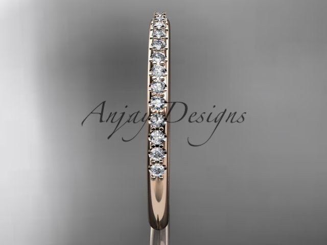 Half Diamond Stacking Eternity Ring 14k Solid Gold 2mm Thin Women's Wedding Band