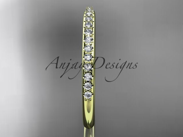 Half Diamond Stacking Eternity Ring 14k Solid Gold 2mm Thin Women's Wedding Band