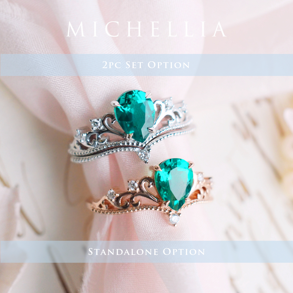 [Veronica] Vintage Crown Pear Cut Ring in Lab Alexandrite