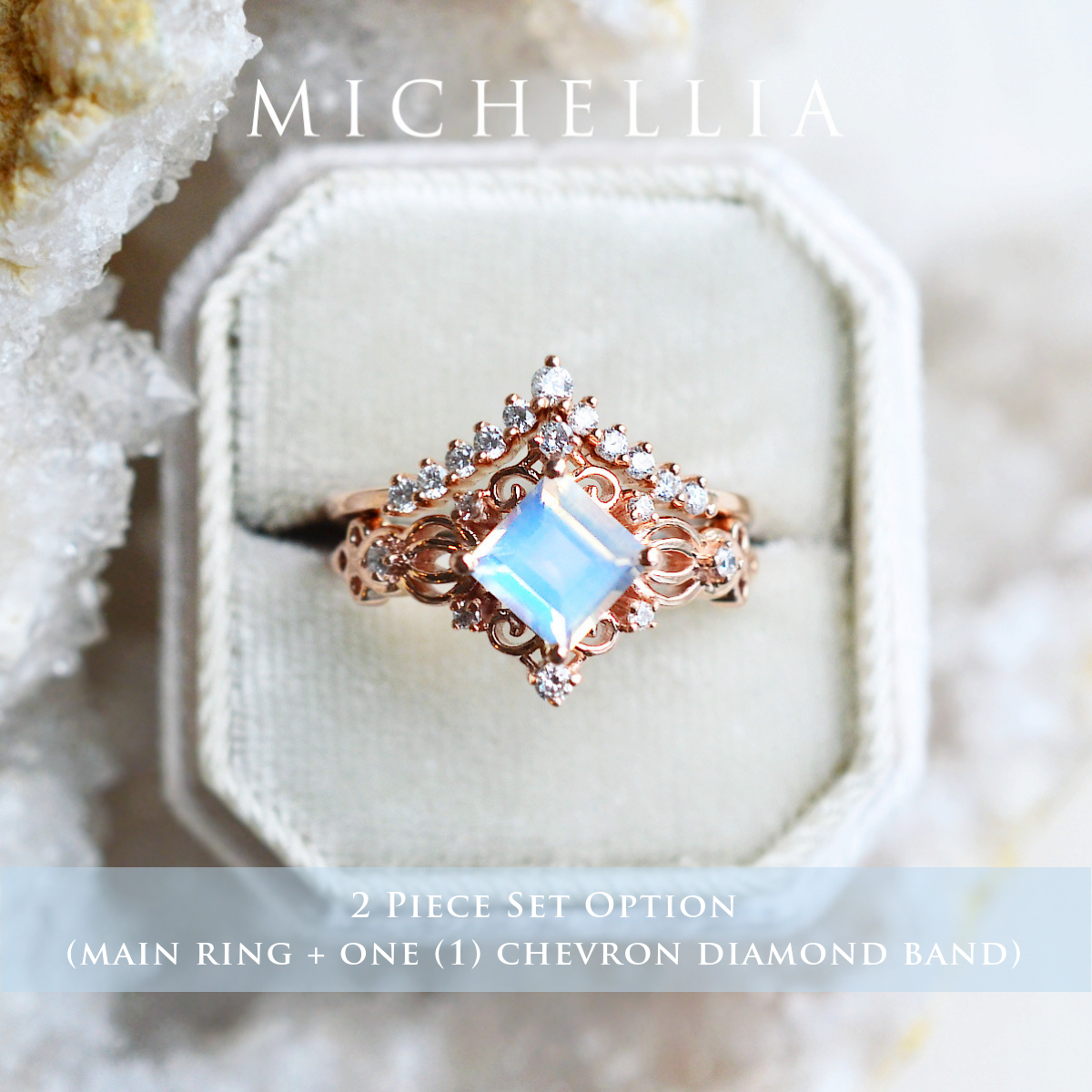 [Elsa] Vintage Square Princess Cut Ring in Moonstone