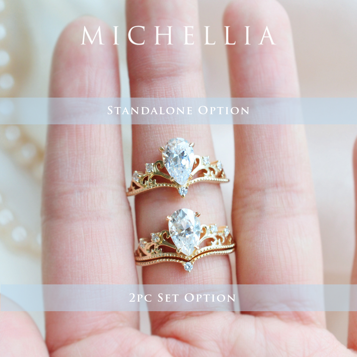 [Veronica] Vintage Crown Pear Cut Ring in Lab Blue Sapphire